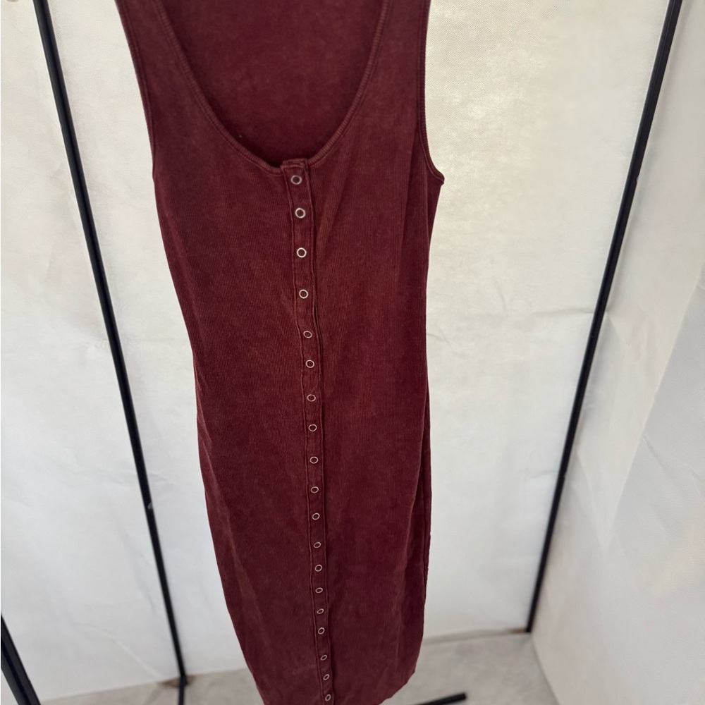 Button up Burgundy Midi Dress